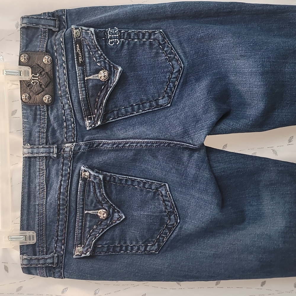 MISS ME skinny jeans size 31 reg. Midrise Flap pocket. Shiny metallic embroidery